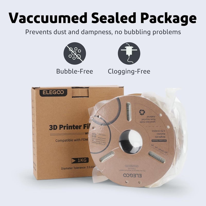 ELEGOO خيوط PLA Plus 1.75 مم أسود وأبيض 2 كجم، PLA+ أقوى وأصلب خيوط طابعة ثلاثية الأبعاد بدقة أبعاد +/- 0.02 مم، عبوة مزدوجة 1 كجم (2.2 رطل) تناسب معظم طابعات FDM ثلاثية الأبعاد - Image 5